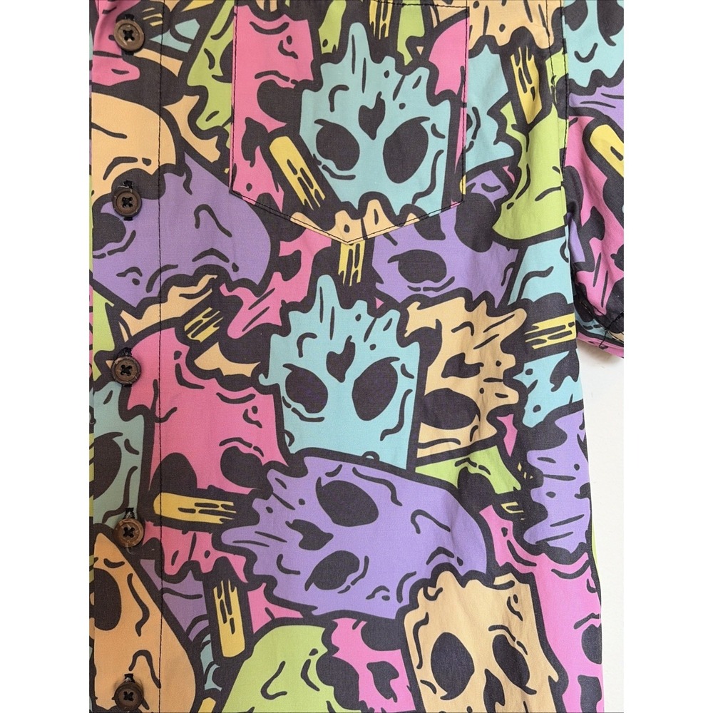 Pop Sick Colorful Skull Skeleton Ice Cream Novelty Button Down Shirt Mens Medium - Picture 2 of 5